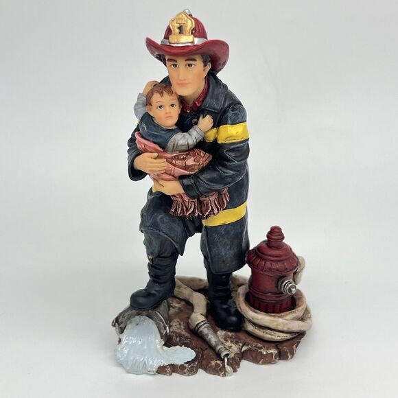 VTG Red Hats of Courage "HERO" Fireman Figurine Carrying Child 1999 Vanmark VGC - Picture 1 of 11